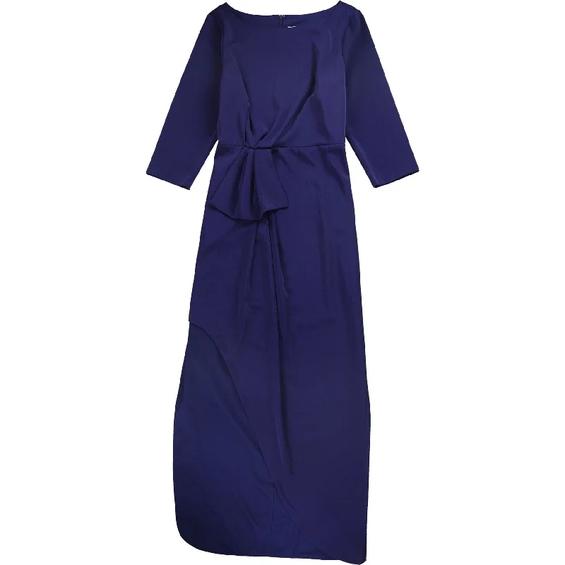 Elegant Evening Dress-Kay Unger Womens Gathered Waist Ruffled Gown Dress, Blue, 16