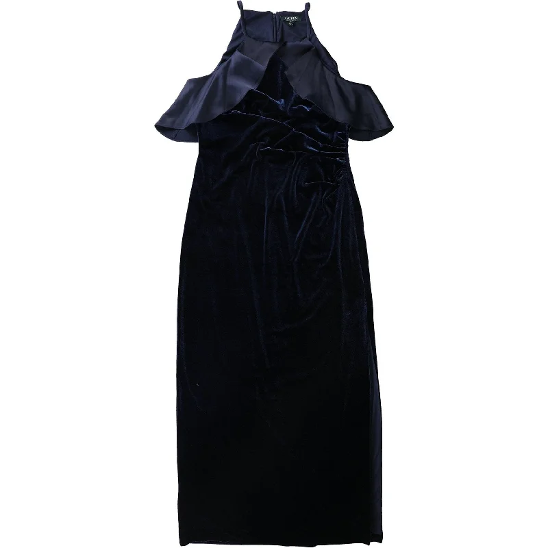 Sleeveless Silk Evening Dress-Ralph Lauren Womens Ruffled Velvet Halter Gown Dress