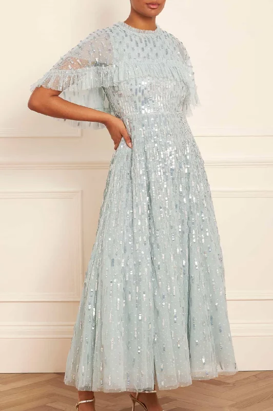 Elegant Maternity Evening Dress-Sequin Dash Cape Ankle Gown