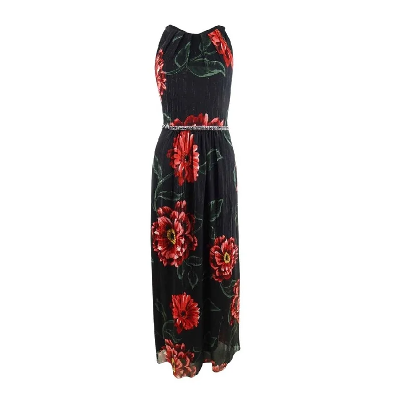 Vintage Backless Evening Dress-SL Fashions Women's Embellished Floral-Print Gown