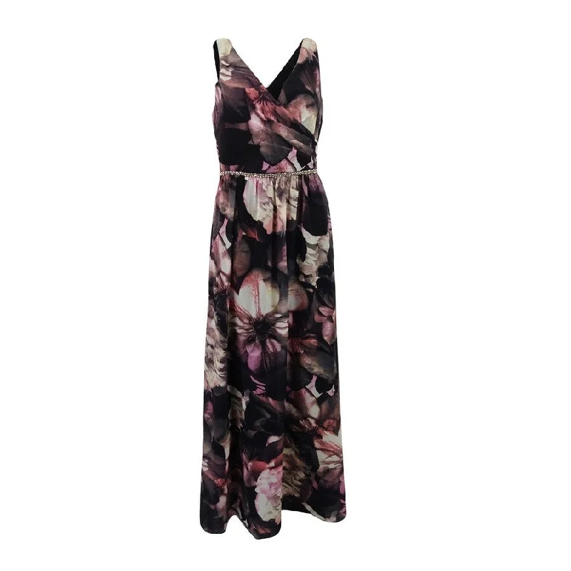 Sequin Boho Evening Dress-SL Fashions Women's Floral-Print Surplice Gown