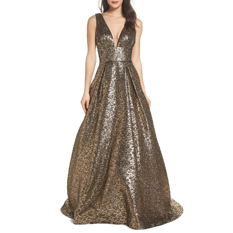 Party High Neck Evening Dress-Womens MAC Duggal Metallic Jacquard Ballgown Size 12