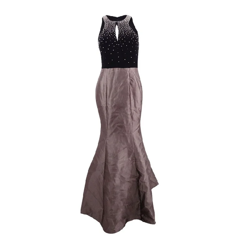 Silver Elegant Evening Dress-Xscape Women's Embellished Open-Back Mermaid Gown