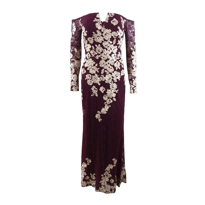 Halter Chiffon Evening Dress-Xscape Women's Lace-Embroidered Gown