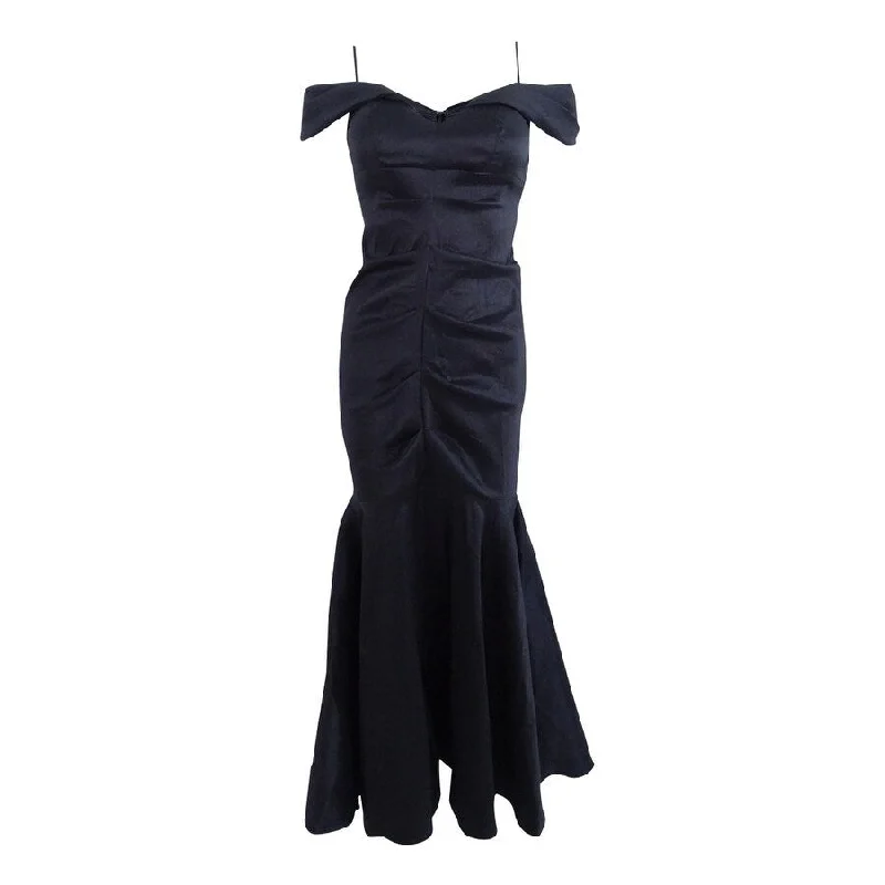 Boho Strapless Evening Dress-Xscape Women's Off-The-Shoulder Ruched Mermaid Gown