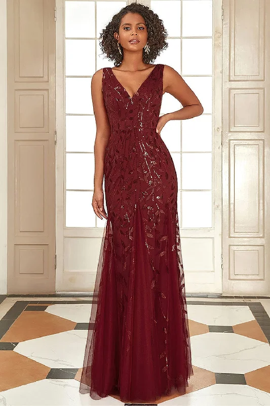 Elegant Halter Evening Dress-Applique Fitted V-Neck Mesh Gown by Amelia Couture 7886