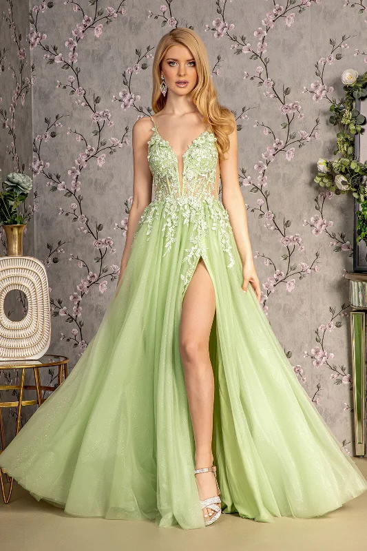 High Neck Evening Dress-Applique Sleeveless A-line Slit Gown by GLS Gloria GL3202