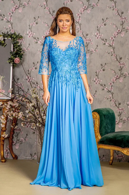 Polka Dot Women Evening Dress-Bead Embroidered 3/4 Sleeve A-line Gown by GLS Gloria GL3445