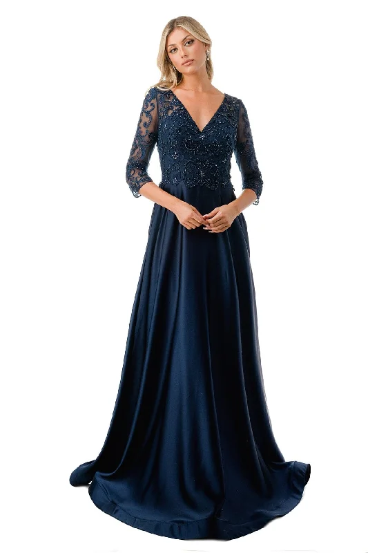 Trendy Long Sleeve Evening Dress-Embroidered 3/4 Sleeve A-line Gown by Coya M2734F