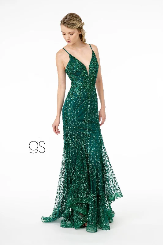 Boho Strapless Evening Dress-Fitted Long Glitter Dress with Corset Back by Elizabeth K GL2938