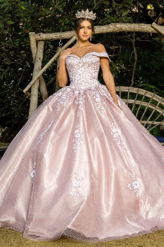 Floral Applique Off Shoulder Ball Gown by Cinderella Couture 8060J