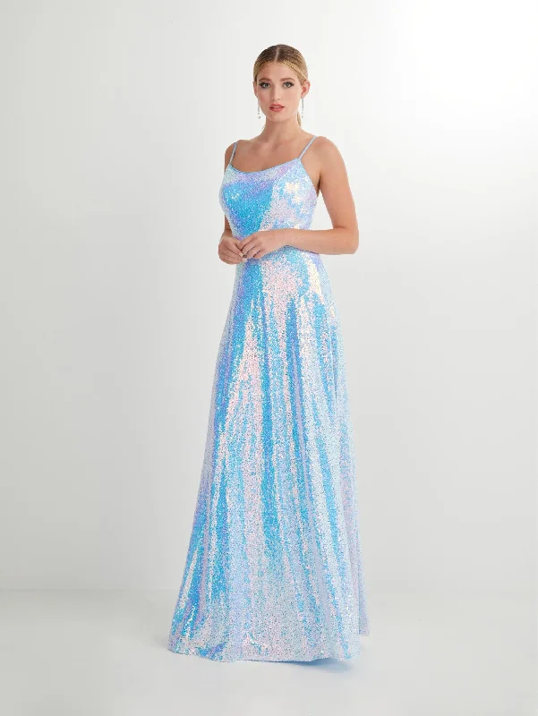 Prom Plaid Evening Dress-Iridescent Sequin Sleeveless A-line Gown by Studio 17 12915