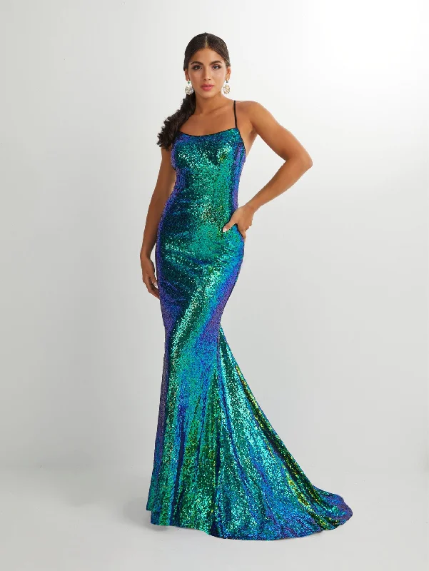 Polka Dot Women Evening Dress-Iridescent Sequin Sleeveless Mermaid Dress by Studio 17 12914