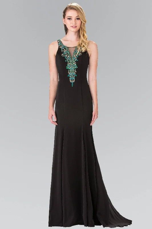 Vintage Chiffon Evening Dress-Long Beaded Illusion Jersey Dress by Elizabeth K GL2310