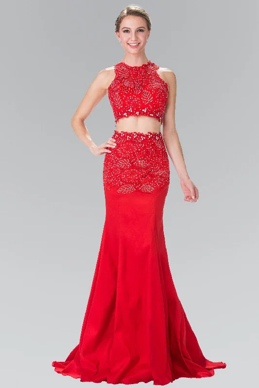 Embroidered Petite Evening Dress-Long Two-Piece Dress with Lace Embroidery by Elizabeth K GL2291