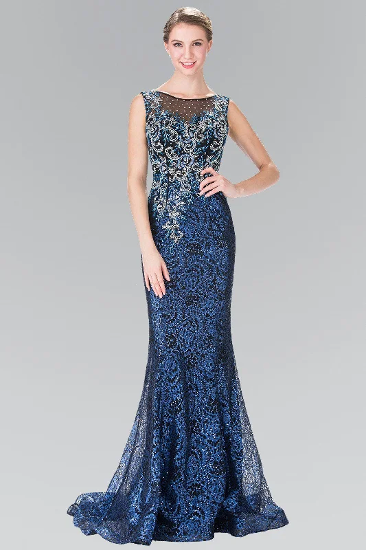 Midi Purple Evening Dress-Long Floral Embroidered Sequined Dress by Elizabeth K GL2341