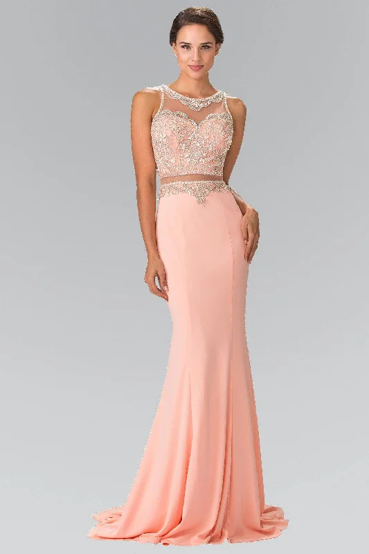 Sleeveless Gold Evening Dress-Long Mock Two-Piece Dress with Beaded Top by Elizabeth K GL2342