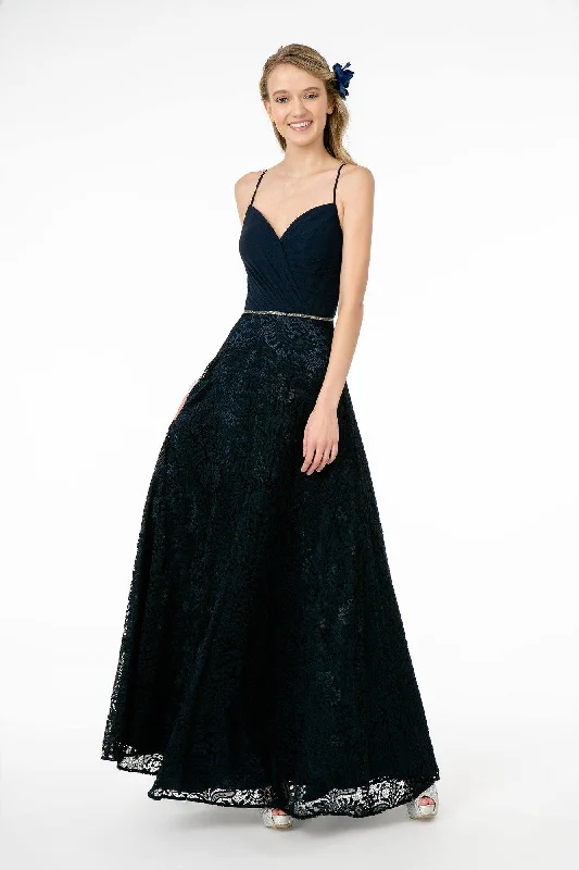 Beaded Maternity Evening Dress-Long Pleated Sweetheart Dress with Lace Skirt by Elizabeth K GL2667