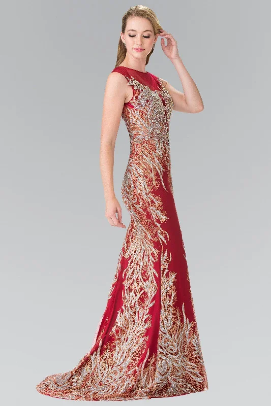 Silver Elegant Evening Dress-Long Sleeveless Dress with Beaded Vine Design by Elizabeth K GL2336