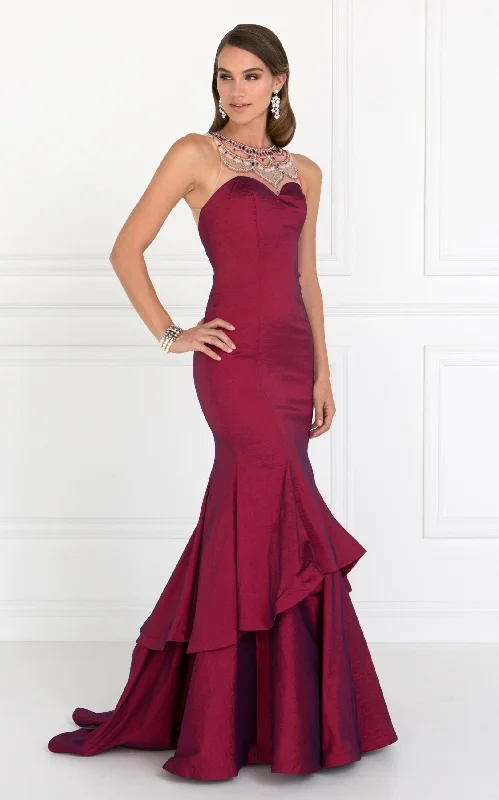 Vintage Backless Evening Dress-Long Jeweled Dress with Two Tiered Skirt by Elizabeth K GL2290