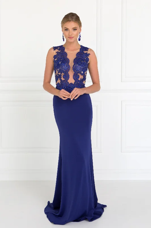 Women Cocktail Evening Dress-Long Sleeveless Lace Embellished Dress by Elizabeth K GL2286