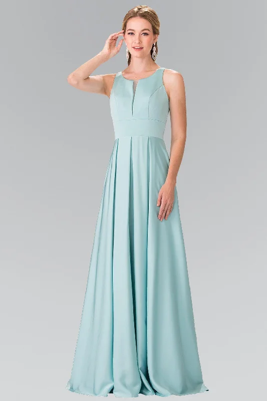 Maxi Navy Evening Dress-Long Sleeveless Pleated Dress with Sheer Panel by Elizabeth K GL2365