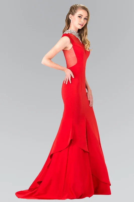 Party Evening Dress-Long Illusion Mermaid Dress with Beaded Neck by Elizabeth K GL2242