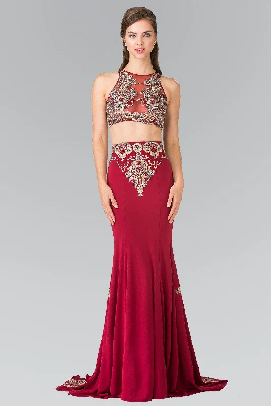 Elegant Vintage Evening Dress-Long Two-Piece Embroidered Illusion Dress by Elizabeth K GL2296