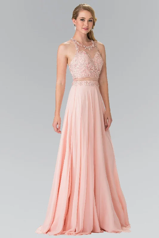 Designer Cocktail Evening Dress-Mock Two-Piece Dress with Beaded Illusion Top by Elizabeth K GL2347