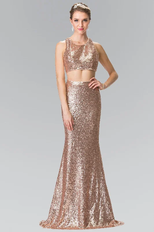 Party Cheap Evening Dress-Mock Two-Piece Sequined Dress with Side Cutouts by Elizabeth K GL2333