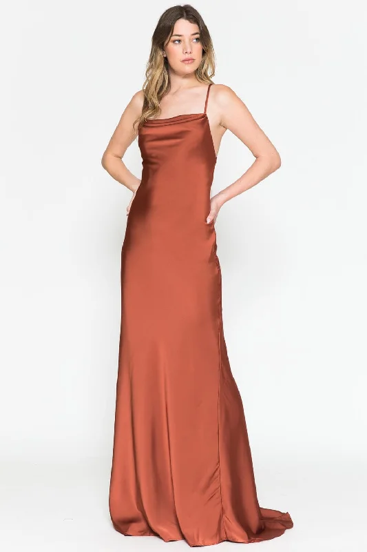 Chiffon Tie Dye Evening Dress-Satin Long Sleeveless Cowl Dress by Amelia Couture 6111 - Outlet