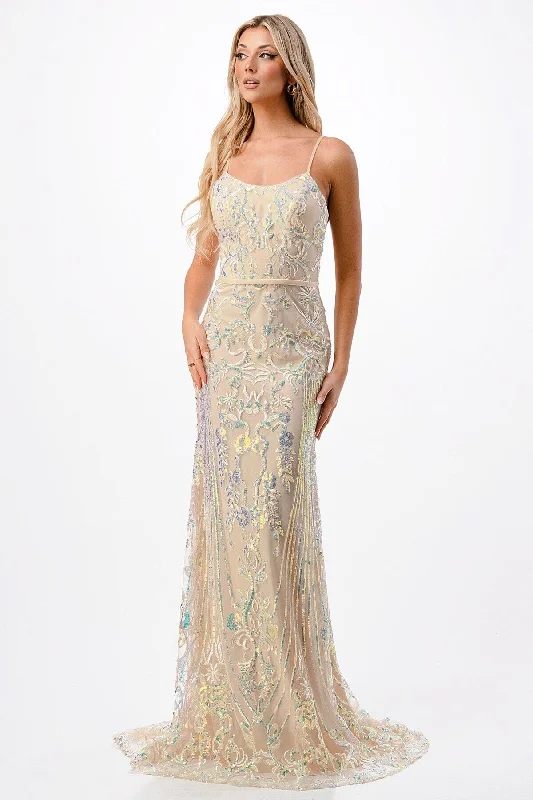 Teens Sleeveless Evening Dress-Sequin Applique Fitted Sleeveless Gown by Coya P2116