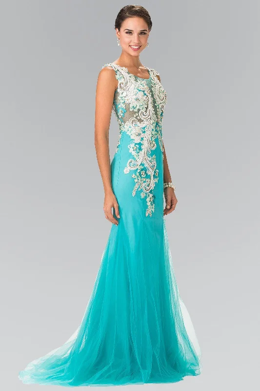 Formal V Neck Evening Dress-Sleeveless Embroidered Mermaid Dress by Elizabeth K GL2318