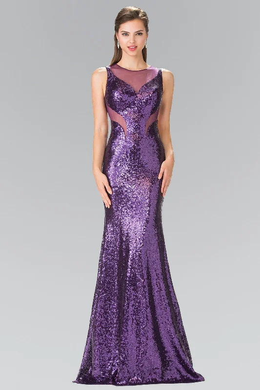 Geometric Cheap Evening Dress-Sleeveless Sequined Dress with Sheer Cutouts by Elizabeth K GL2292