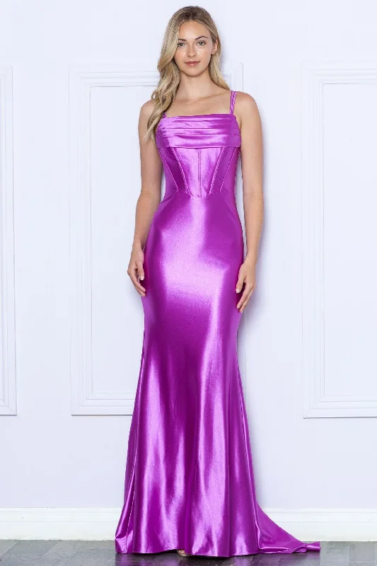 Sexy Velvet Evening Dress-Strappy Back Corset Mermaid Gown by Poly USA 9258