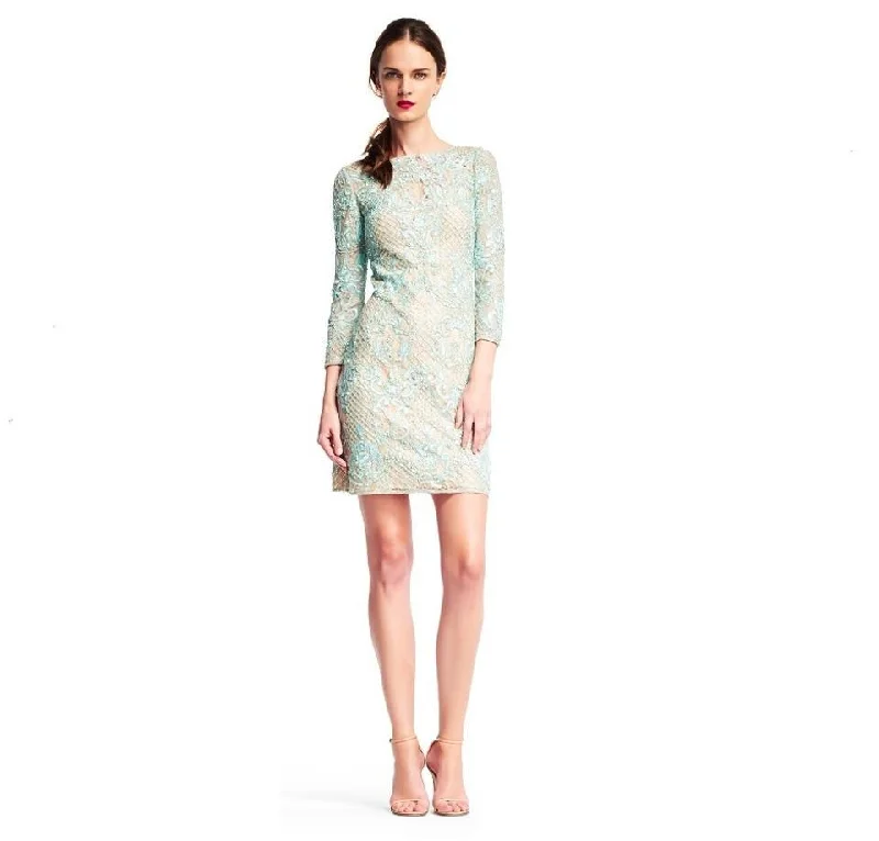 Aidan Mattox - MD1E200660 Embellished Lace Long Sleeve Sheath Dress