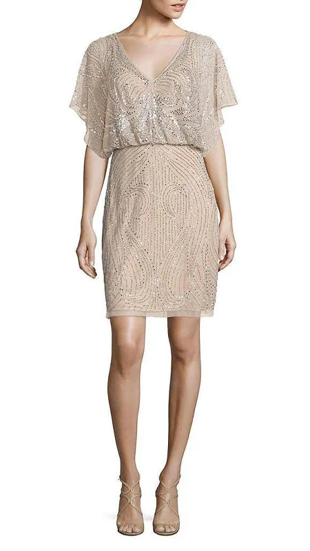 Aidan Mattox - Sequined V-Neck Blouson Short Dress MD1E200692 - 1 Pc Silver in Size 0 Available