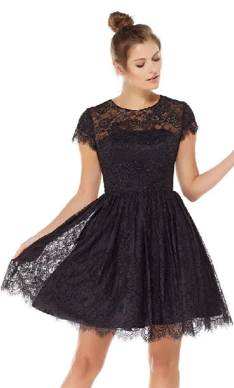 Alyce Paris - 3792 Fit and Flare Lace Overlay Cocktail Dress - 1 pc Black In Size 12 Available