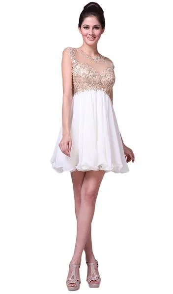 Cinderella Divine - Lace Appliqued Bodice Empire Waist Cocktail Dress 71 - 1 pc Cream In Size 12 Available