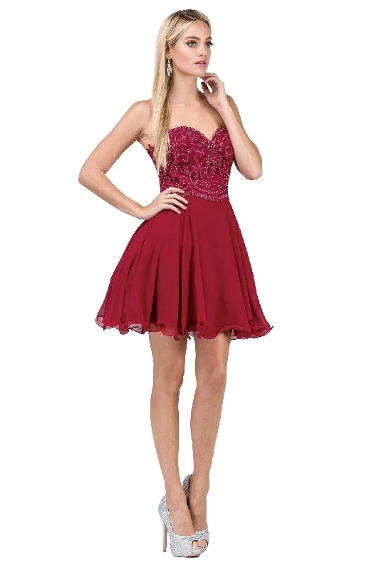 Dancing Queen - 3005 Strapless Sweetheart Neckline Fit and Flare Cocktail Dress - 1 pc Burgundy In Size 3XL Available