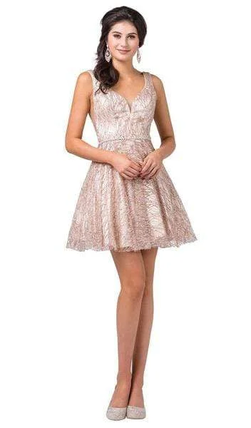 Dancing Queen - Glitter Mesh Fit and Flare Cocktail Dress 3103 - 1 pc Rose Gold In Size XS Available