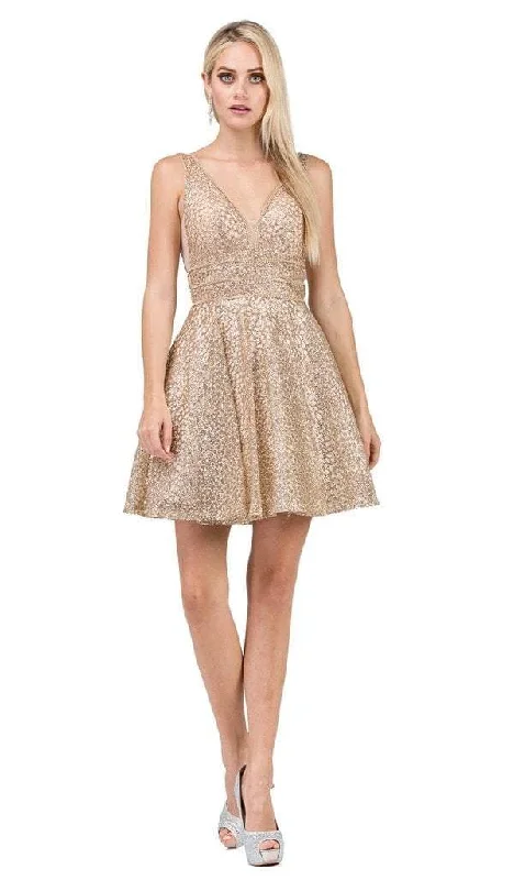 Dancing Queen - Plunging V-Neck A-Line Cocktail Dress 3086 - 1 pc Gold In Size XS Available