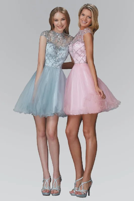 Elizabeth K - GS2044 Jeweled Illusion High Neck Tulle Dress