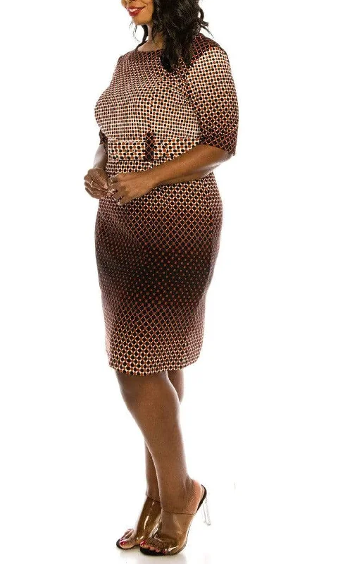 ILE Clothing - OTP259S1XL1 Polkadot Print Belted Sheath Dress