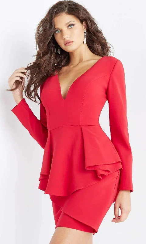 Jovani - 07032 Long Sleeve Draping Peplum Dress