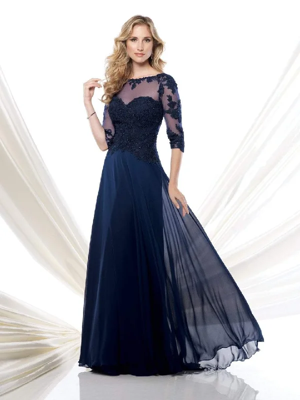 Casual Summer Maxi Dresses-Mon Cheri - 115968 Quarter Sleeve Lace Illusion Long Dress