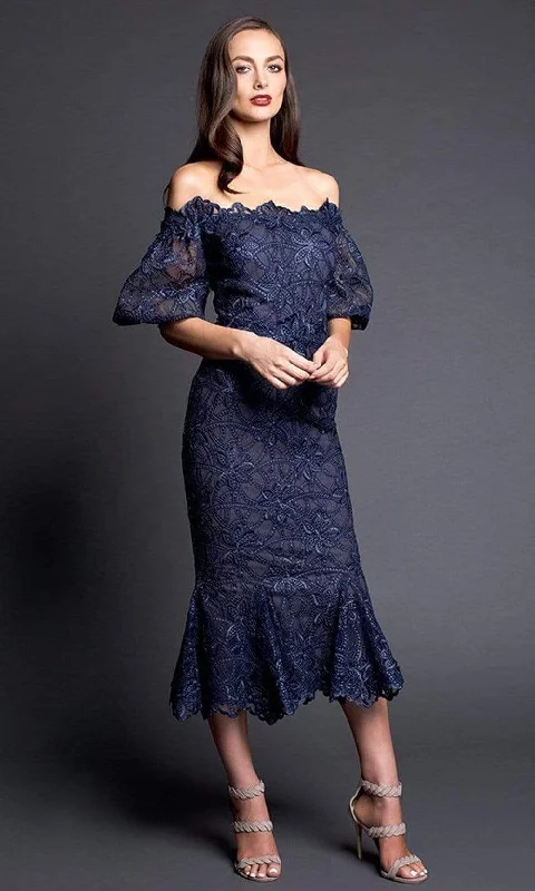 Nicole Bakti - Off-Shoulder Lace Applique Cocktail Dress 661