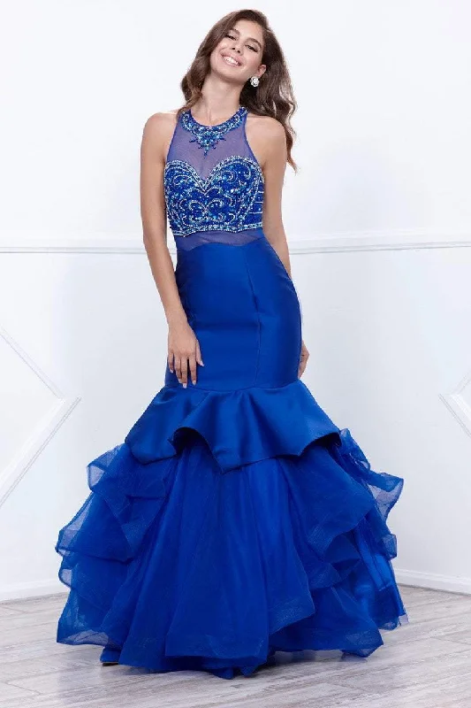 Elegant Maxi Dresses-Nox Anabel Beaded Halter Long Mermaid Dress in Royal Blue 8332