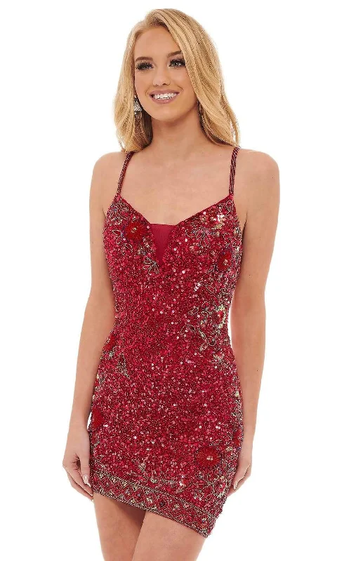 Rachel Allan - 40152 Sequined V Neck Cocktail Dress