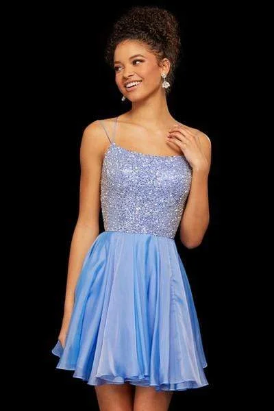 Sherri Hill - Beaded oop Short Dress 53113 - 1 pc Periwinkle In Size 8 Available